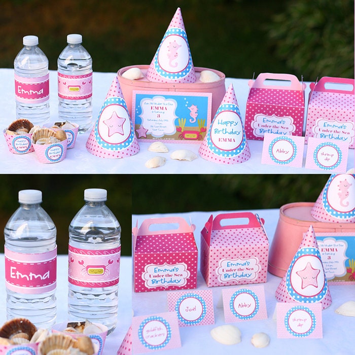 Instant Download Under the Sea Pink Birthday Baby Shower Printable Party Kit with editable Text for YOU to personalize