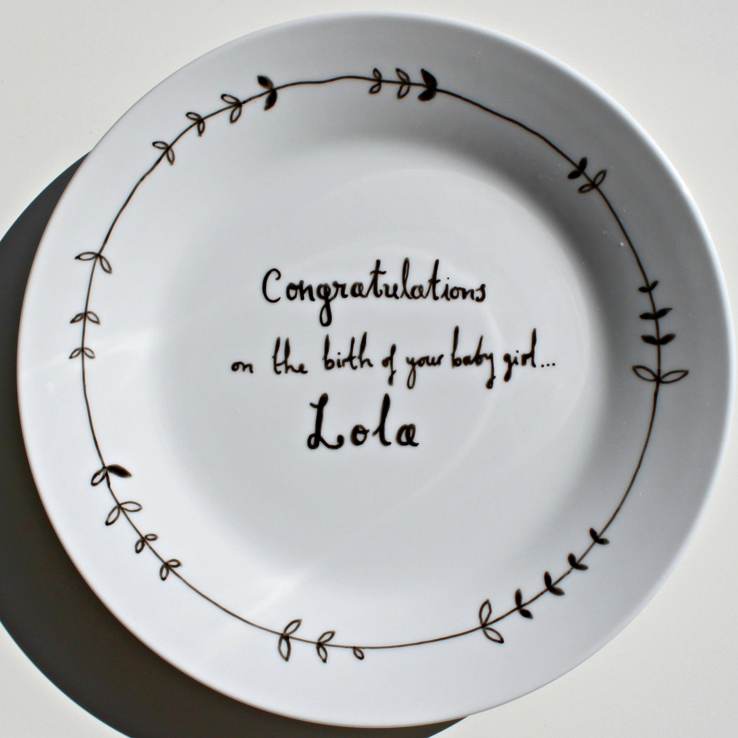 Congratulations New Baby / Christening  Gift - Hand Drawn Plate & Personalised