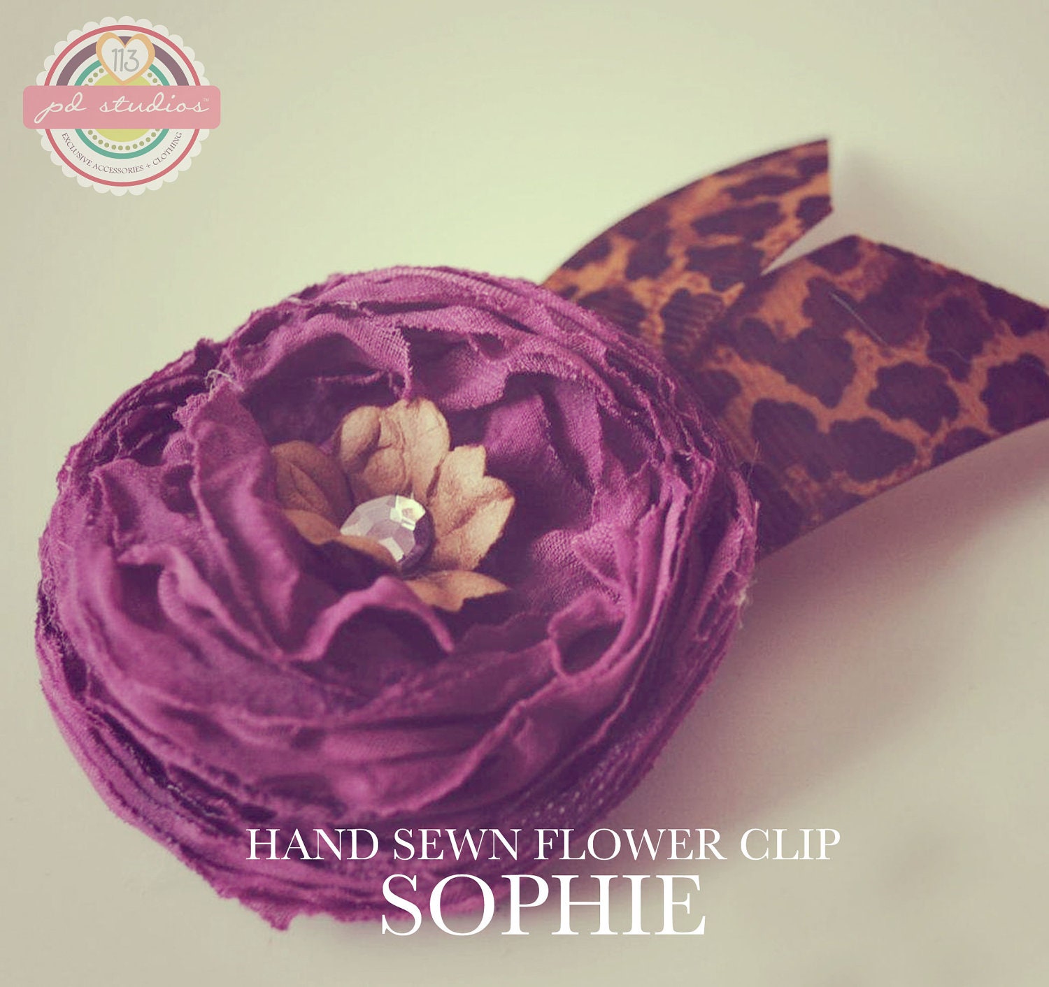 Girl Hair Accessories Light Grape Purple, Brown and Cheetah Print Ribbon Hair Clip