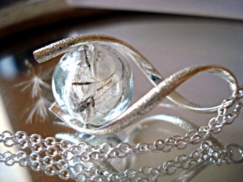 925 REAL DANDELION twisted glass orb necklace