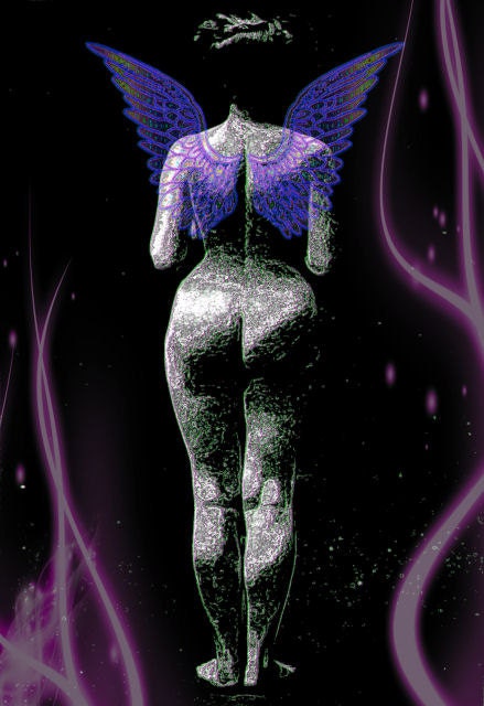 Wings - Woman - Fine Art - Art Print - Surreal -  Nude - Vintage - Black - Purple