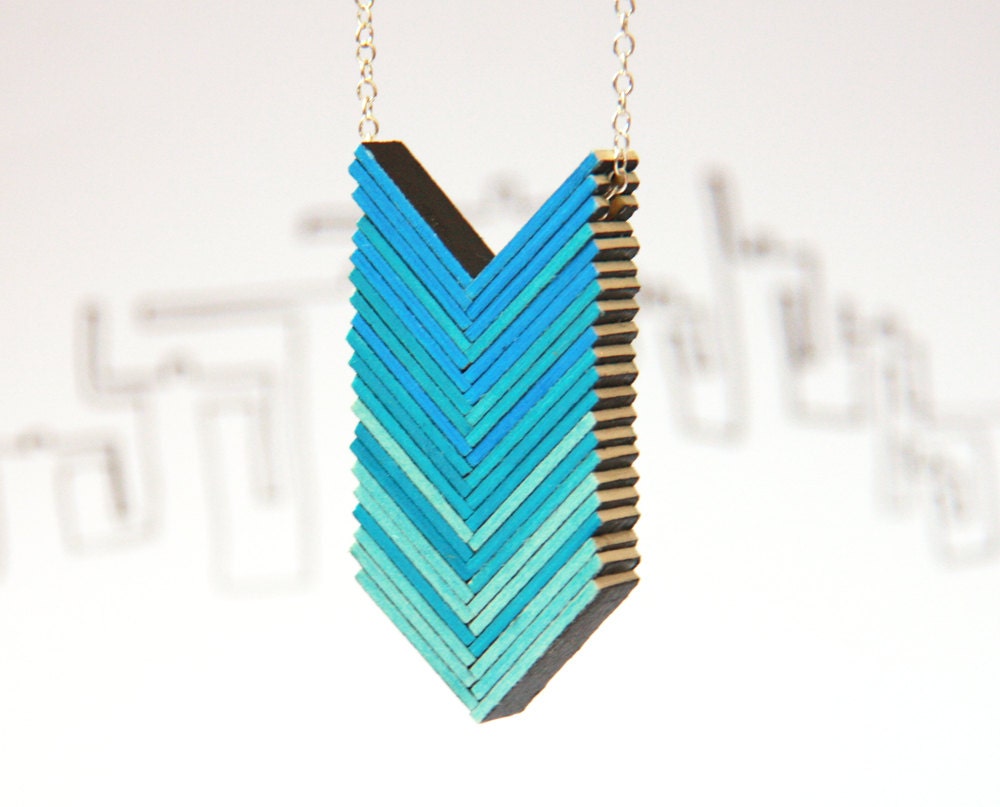 Ombre blue necklace - arrows necklace, blue shadows