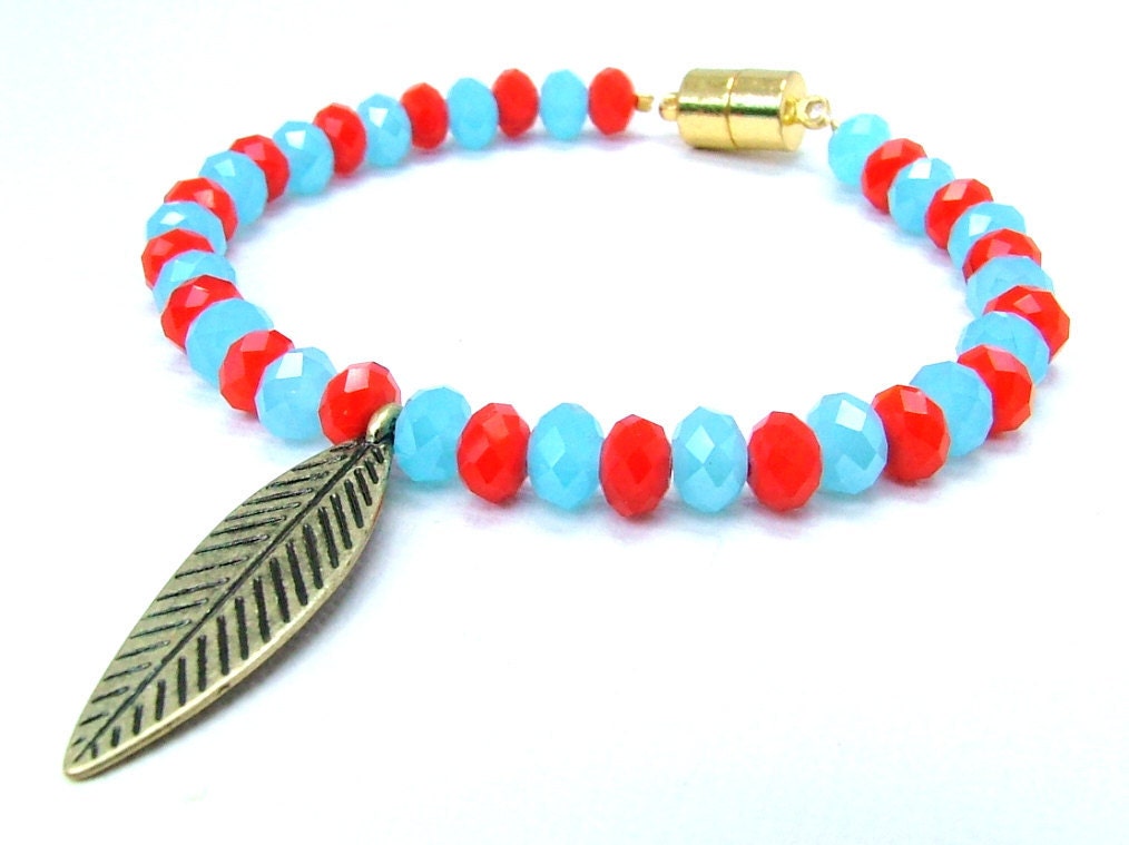 Southwestern Beaded Bracelet with Feather Charm