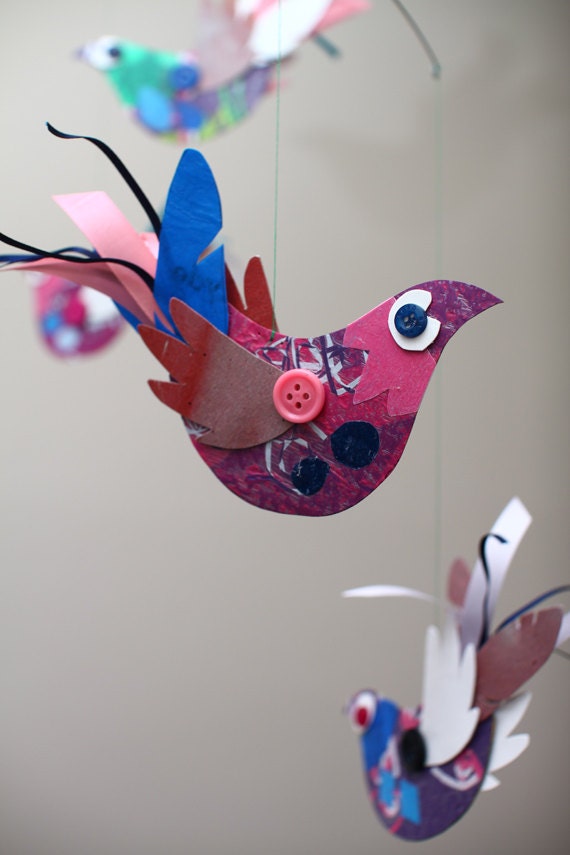 Bird mobile Thrift Design Mobile upcycled vintage materials