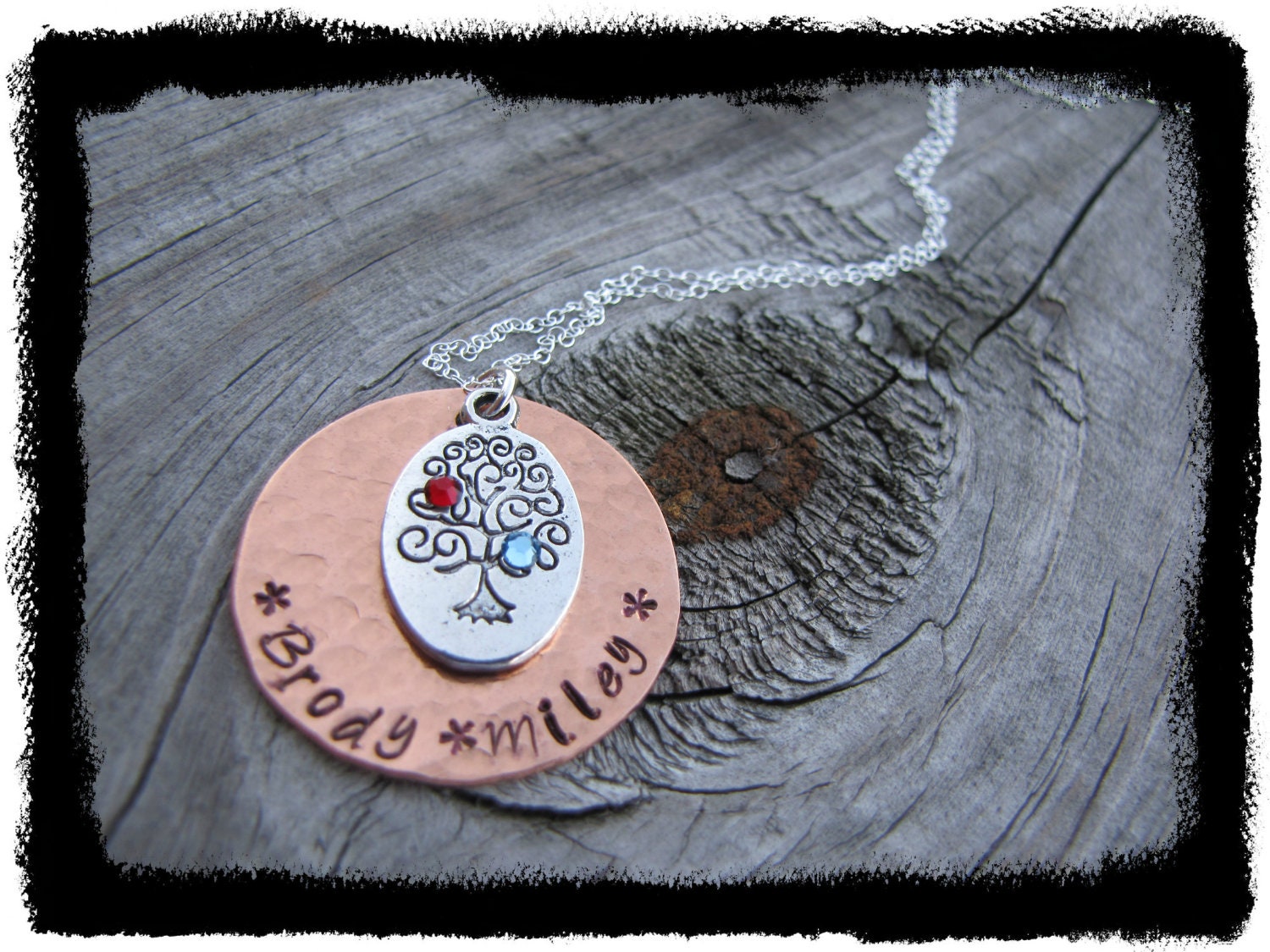Hand Stamped Jewelry - Personalized Mommy Necklace - Heirloom Family Tree, Copper Hand Stamped necklace with Birthstones - Tree of Life
