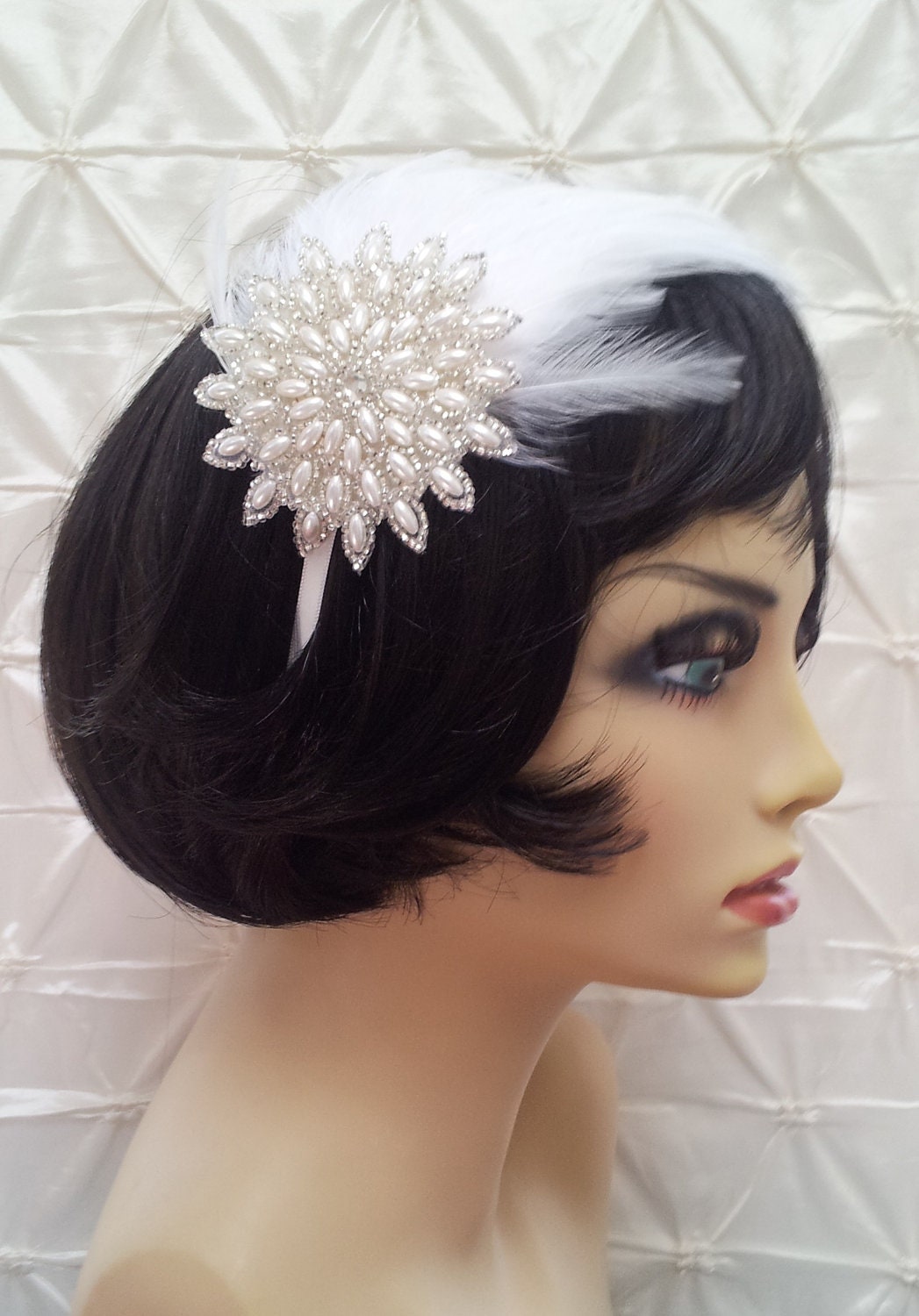 White Feather Beaded Headband- "Charleston"