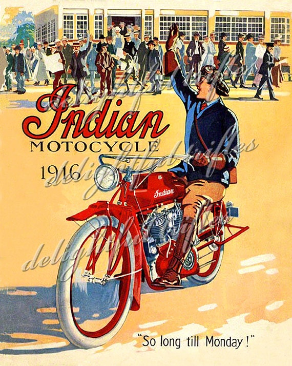 1916 Indian Motorcycle Advertisement 8 x 10 Digitally Restored Print