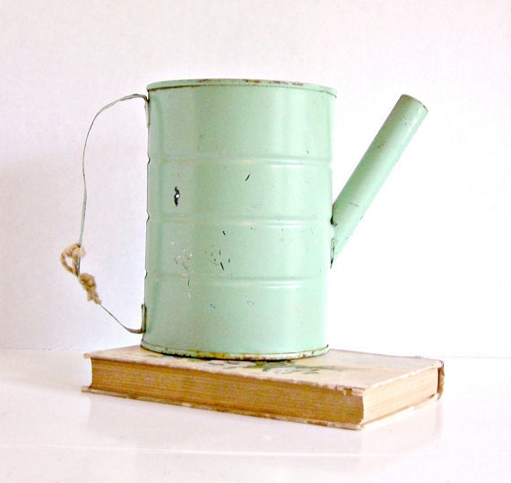 Vintage Upcycled Seafoam Green Can Flower Pot - AandNmercantile