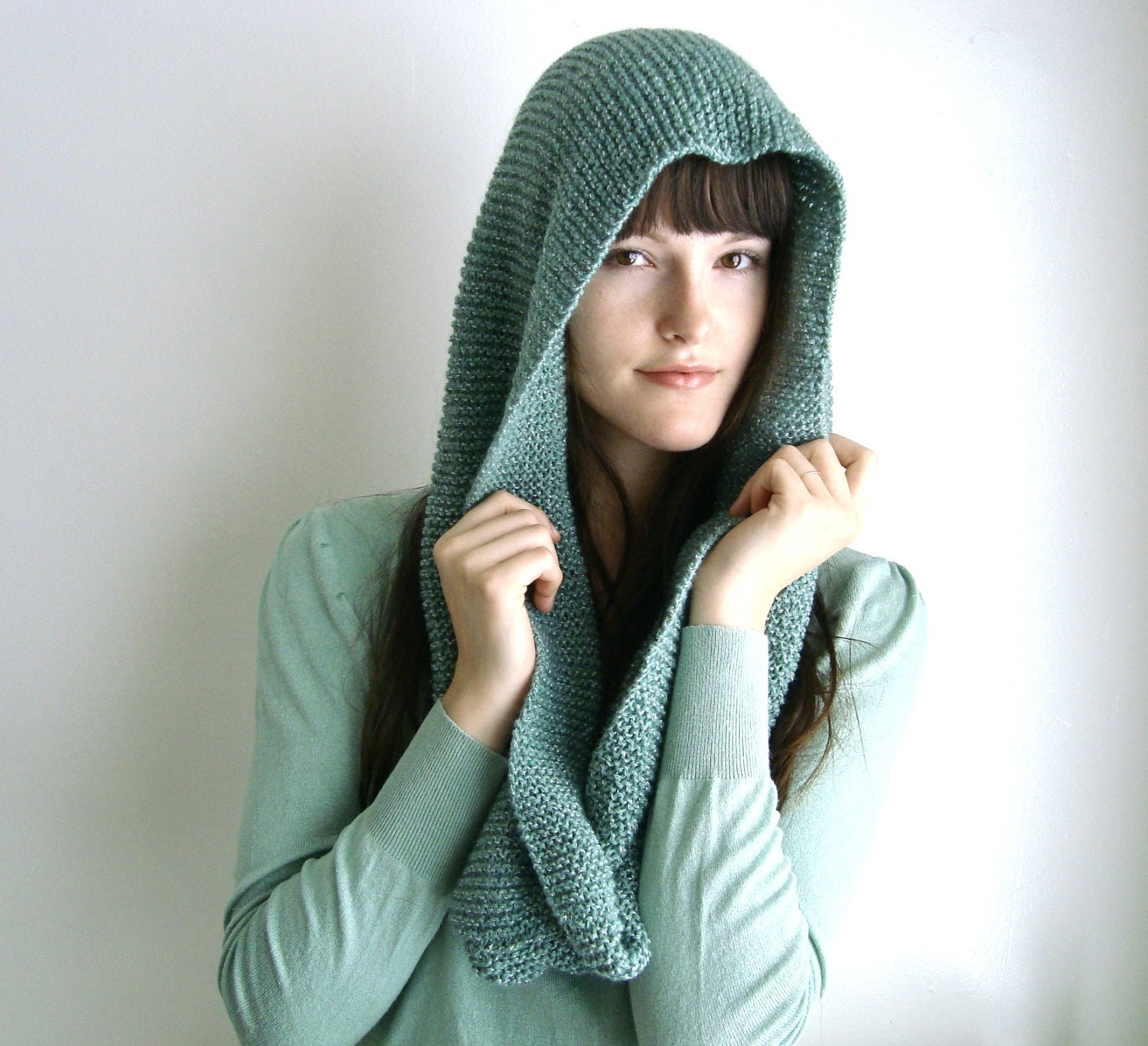 Knit Infinity Scarf Soft Green, Circle Scarf