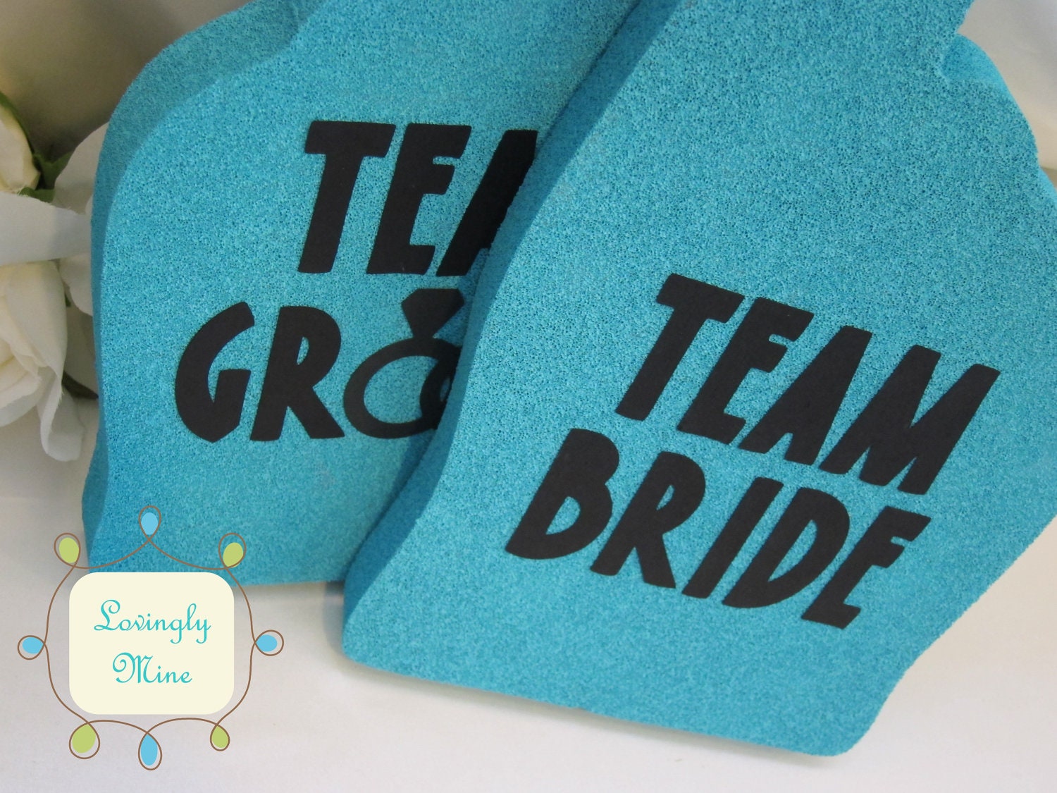 Photobooth Props - Blue Team Bride & Team Groom Foam Fingers