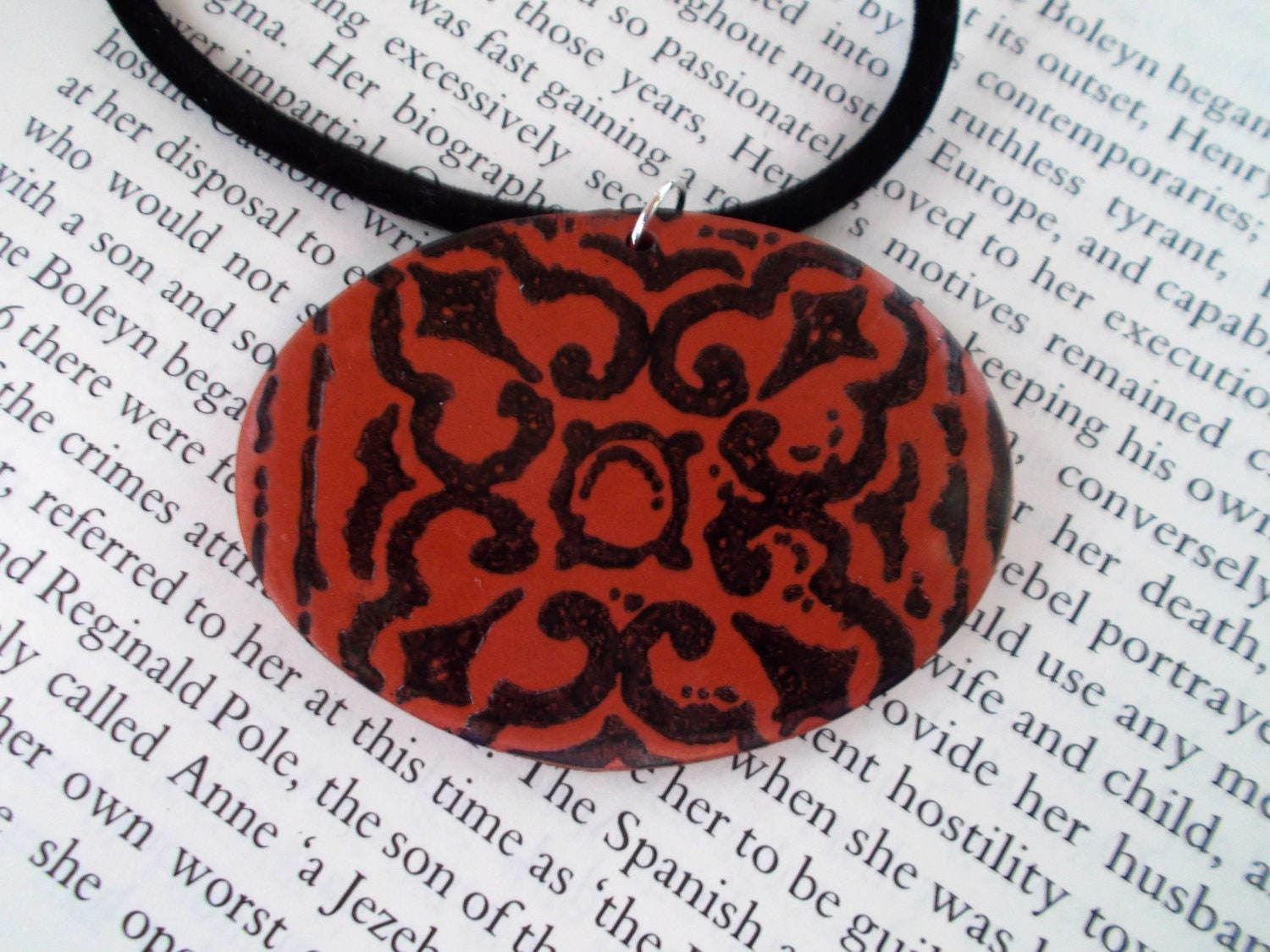 Stamped Polymer Clay Pendant - Fimo Jewelry - Tudor Necklace
