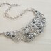 Sterling Silver Choker Bib Necklace Wedding Swarovski Crystal Beads Pearls Wire Wrapped Bridal Jewelry Handmade Grey Gray White Opal