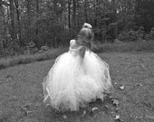 Flower Girl Tutu Dress Crochet Bodice Winter White Shiny Tulle with Rose Infant to Toddler Size 4