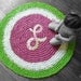Crochet Monogram Rug Custom Initial and Colors Pink Raspberry, White, and Lime Green Cotton Handmade Nursery Rug
