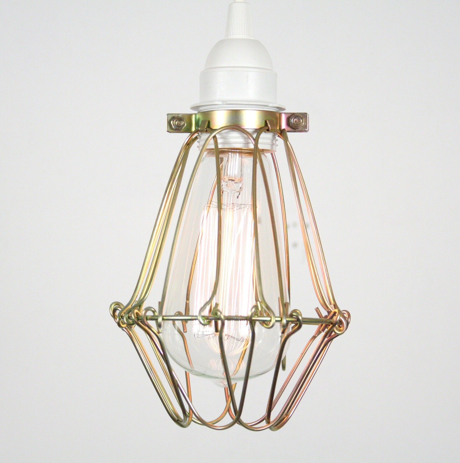 Industrial Cage Hanging Lamp Bronze- Industrial Hanging Lamp, Antique Edison Bulb, Black Cage Lamp, Rustic Lighting