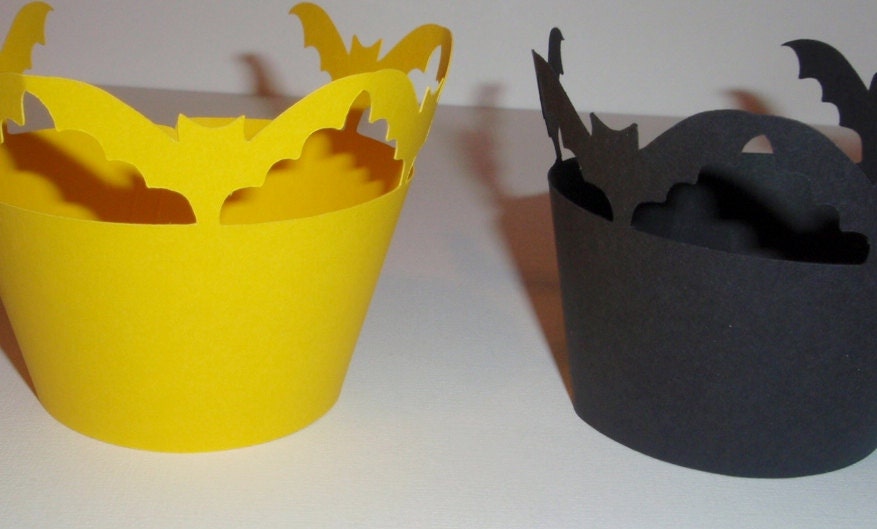 48 BAT Cupcake Wrappers (Birthday, Shower, Holiday, Halloween, Costume Party, Super Hero, Batman, Catwoman, Batgirl, Robin, Joker)