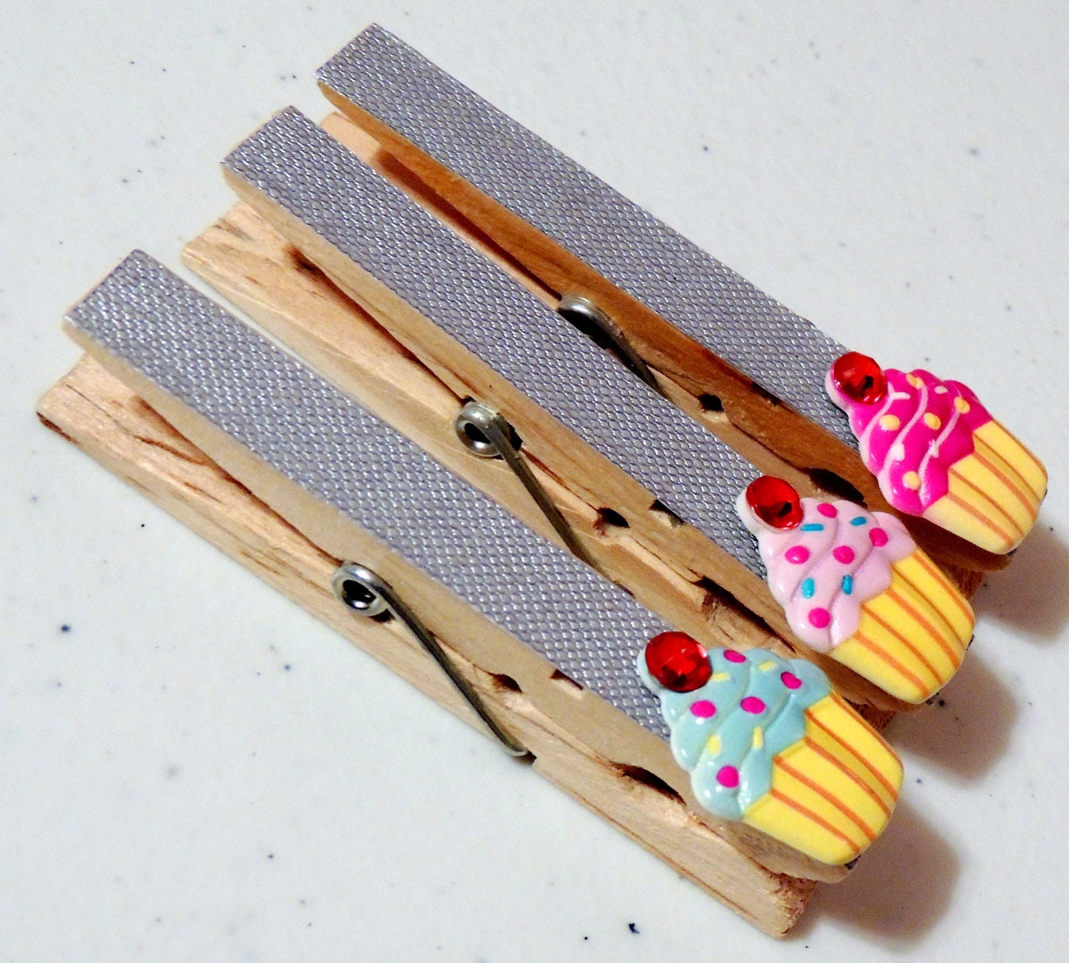 6 Magnetic Clothespins - Silver Bright Sprinkle Cupcakes (Teacher, Classroom, Office, Organize, Shower, Bride, Wedding, Reception)