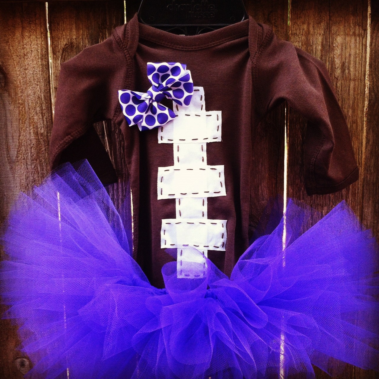 Size 0-3mo Long sleeve football baby outfit with tutu and hair bow