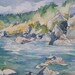 River Time - original watercolor river rocks, turquoise water and rapids