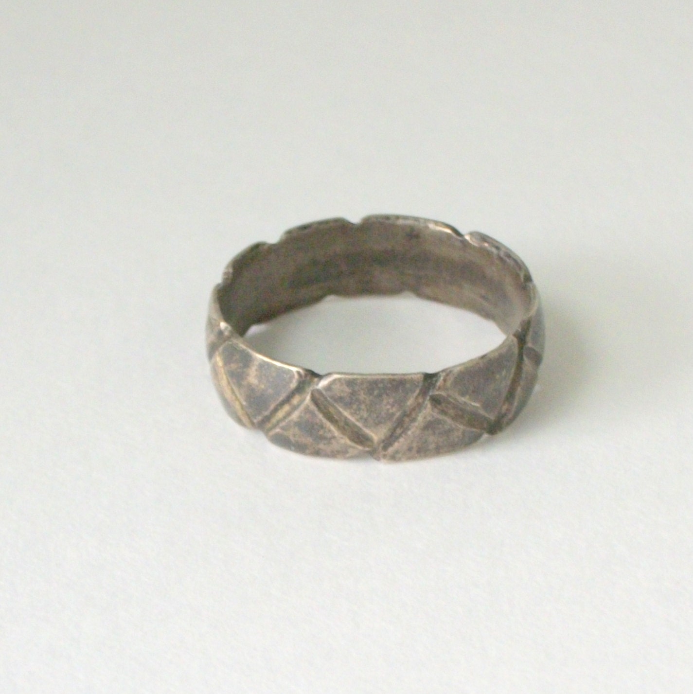 Mens Prison Ring Made From a Silver Coin . Geometric Chevron Triangles ...