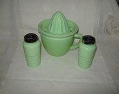 Jadite Jadeite Jeannette Glass Juicer And Salt and Pepper Shakers