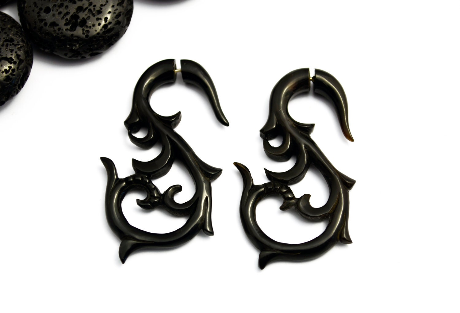 Fake Gauge Earrings Black Horn Swan Tribal Earrings - FG028 H