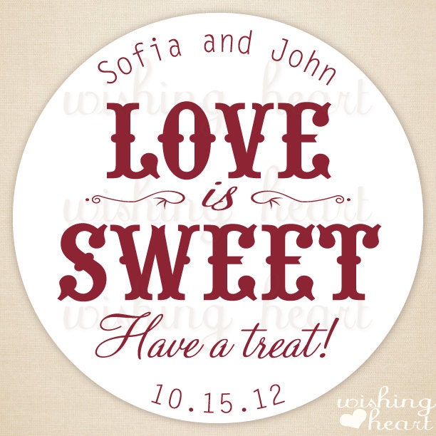 Thank You Favor Sticker - Love is Sweet, Have a Treat - Candy Buffet, Candy Bar Favor - 1.5 or 2 Inch Stickers for Wedding or Bridal Shower Il_570xn