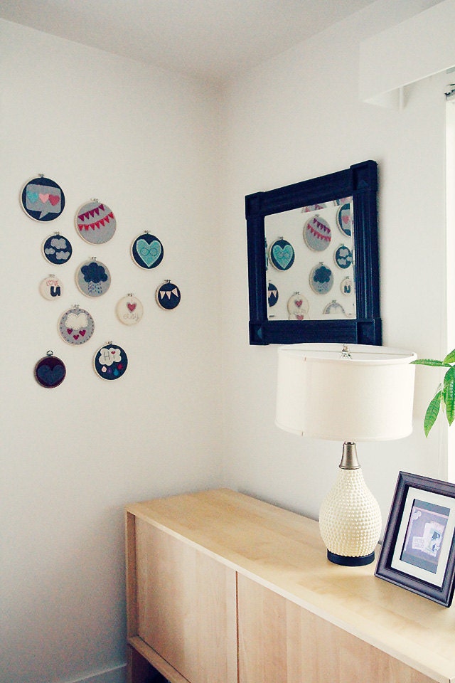 Embroidery Hoop Art. Hand-Embroidered Mini Bunting. Bonne Fete. Wall Decor by Catshy Crafts