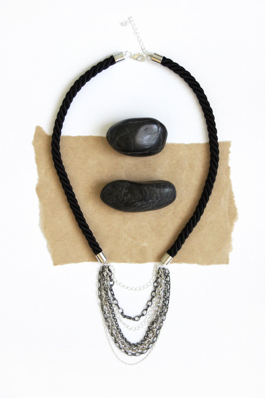 Twisted Cord and Multi-Chain Necklace in Black
