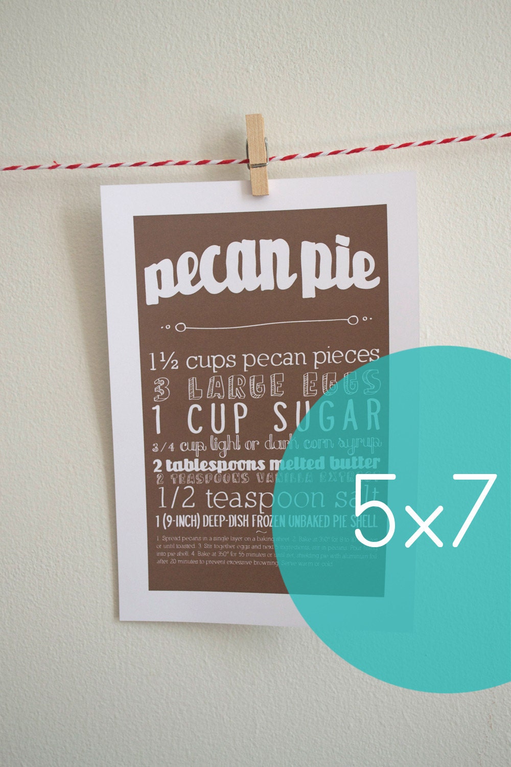 5x7 Pecan Pie Kitchen Art Print with Handlettering