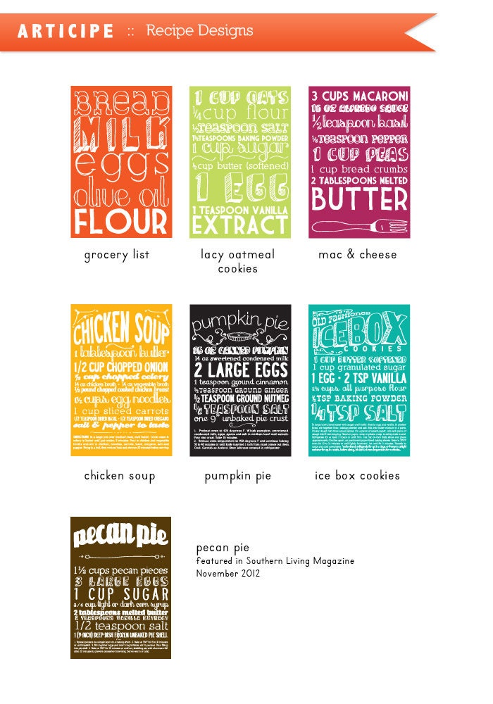 Set of Three 5x7 Kitchen Art Prints of Classic Recipes with Handlettering