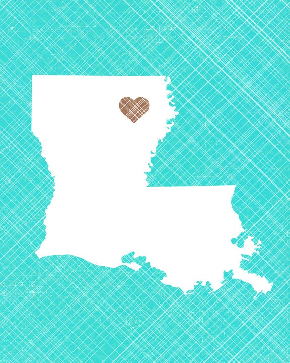 Customized State or Country Art Print - Louisiana  8x10