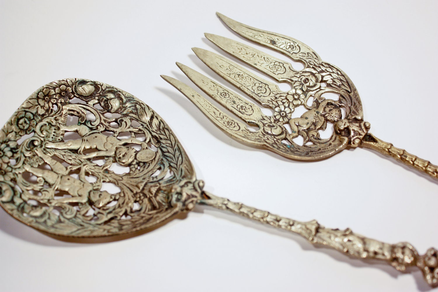 U. Bellini Italy Silver Serving Spoon and Fork by MustBeMelissa