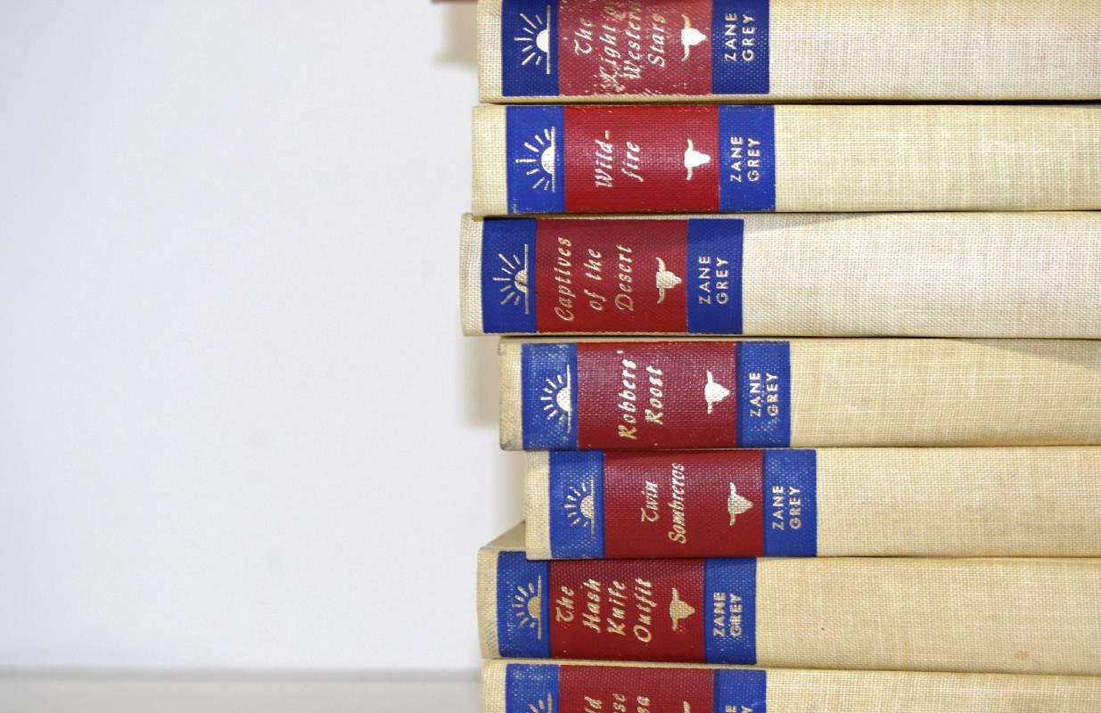 Zane Grey Vintage Book Collection Boys Room Decor Blue Red