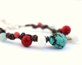 beach bracelet turquoise leather bracelet beaded hemp and leather bracelet turquoise beaded bracelet shell bright indie bracelet