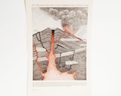 Volcano Cross Section Illustration - Vintage Art Bookplate
