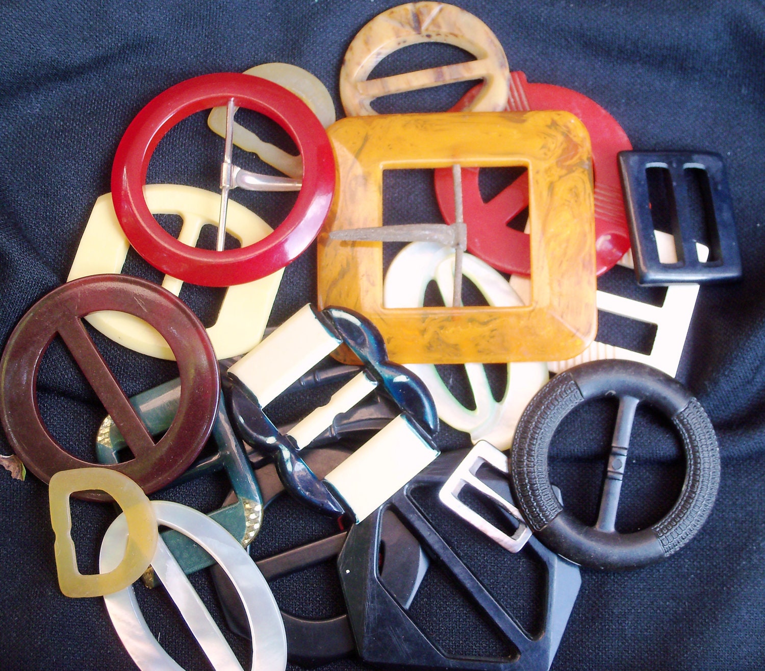 Vintage Buckle Lot Bakelite Lucite Mother of Pearl Lot of 18 Art Deco Modern