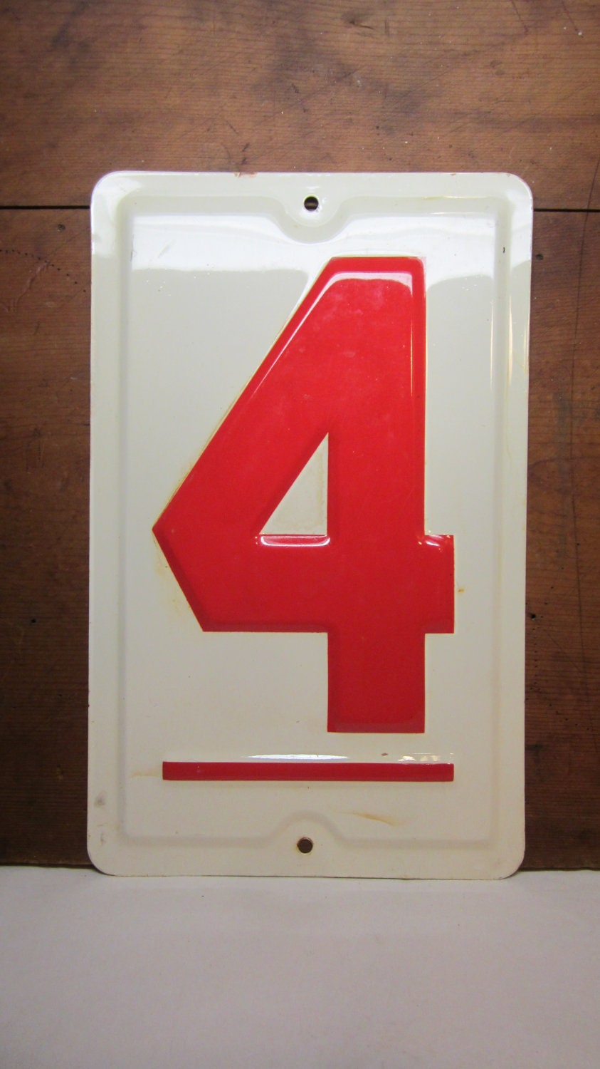 Large Antique Metal Number 4 Four Price Sign By Theoldtimejunkshop