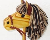 Stick Horse Toy - Personalized Wooden Toy - Waldorf Toy - Brown/Beige/Black