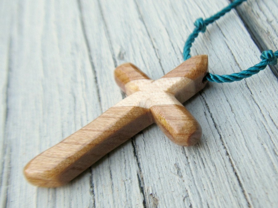 Wood Cross Pendant - Cherry & Maple - Jewelry for Men