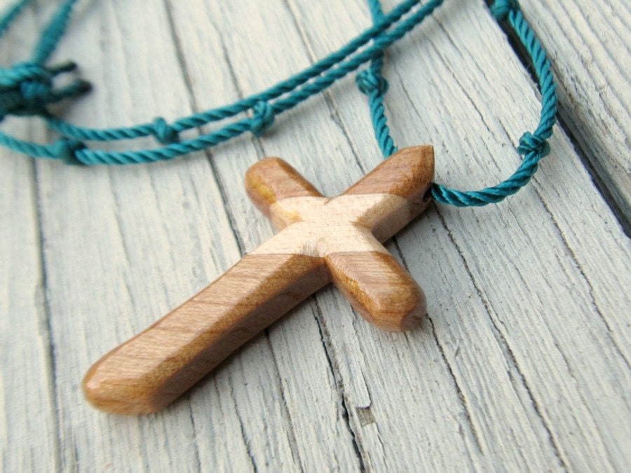 Wood Cross Pendant - Cherry & Maple - Jewelry for Men