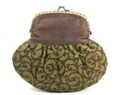 Clutch Purse, Framed Clutch, Small Purse, Pouch, Faux Leather, Brown, Green