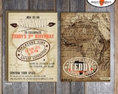 Safari Party - Invitation & Wrap Around Address Labels - Printable (Jungle, Wild Animal, Zoo, African, Adventure, Expedition, Vintage)