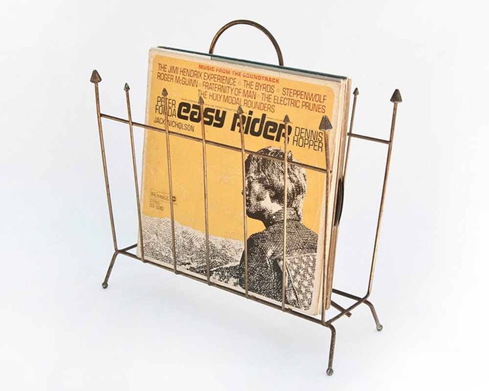 Vintage Brass Magazine Rack Stand Mid Century Office
