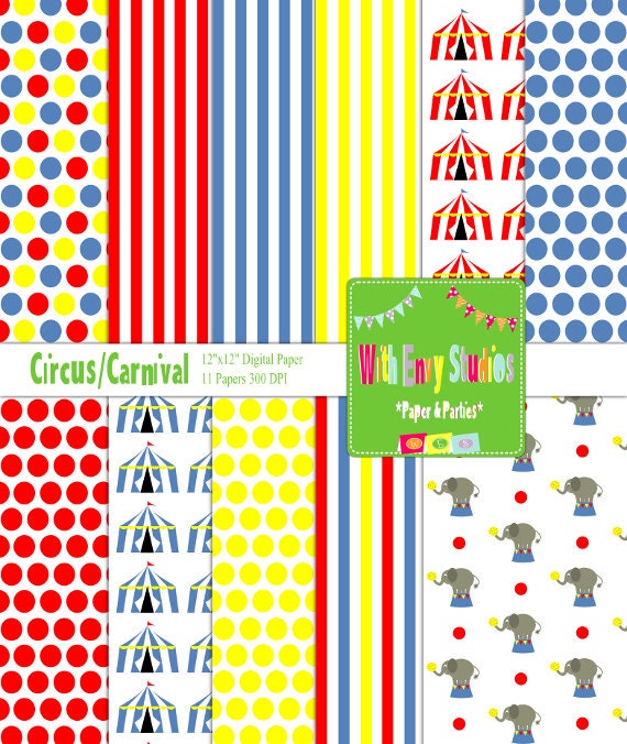 INSTANT DOWNLOAD Digital Scrapbook Paper Set-Circus/Carnival Il_170x135