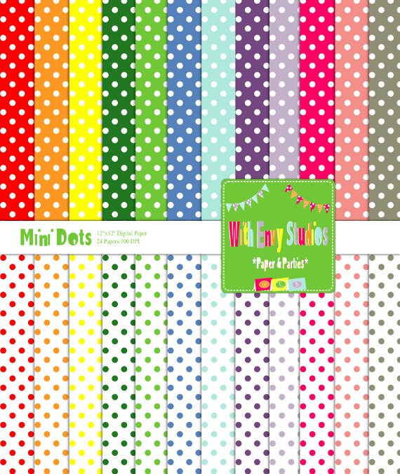 INSTANT DOWNLOAD Digital Scrapbook Paper Set-Mini Dots, rainbow Il_570xn