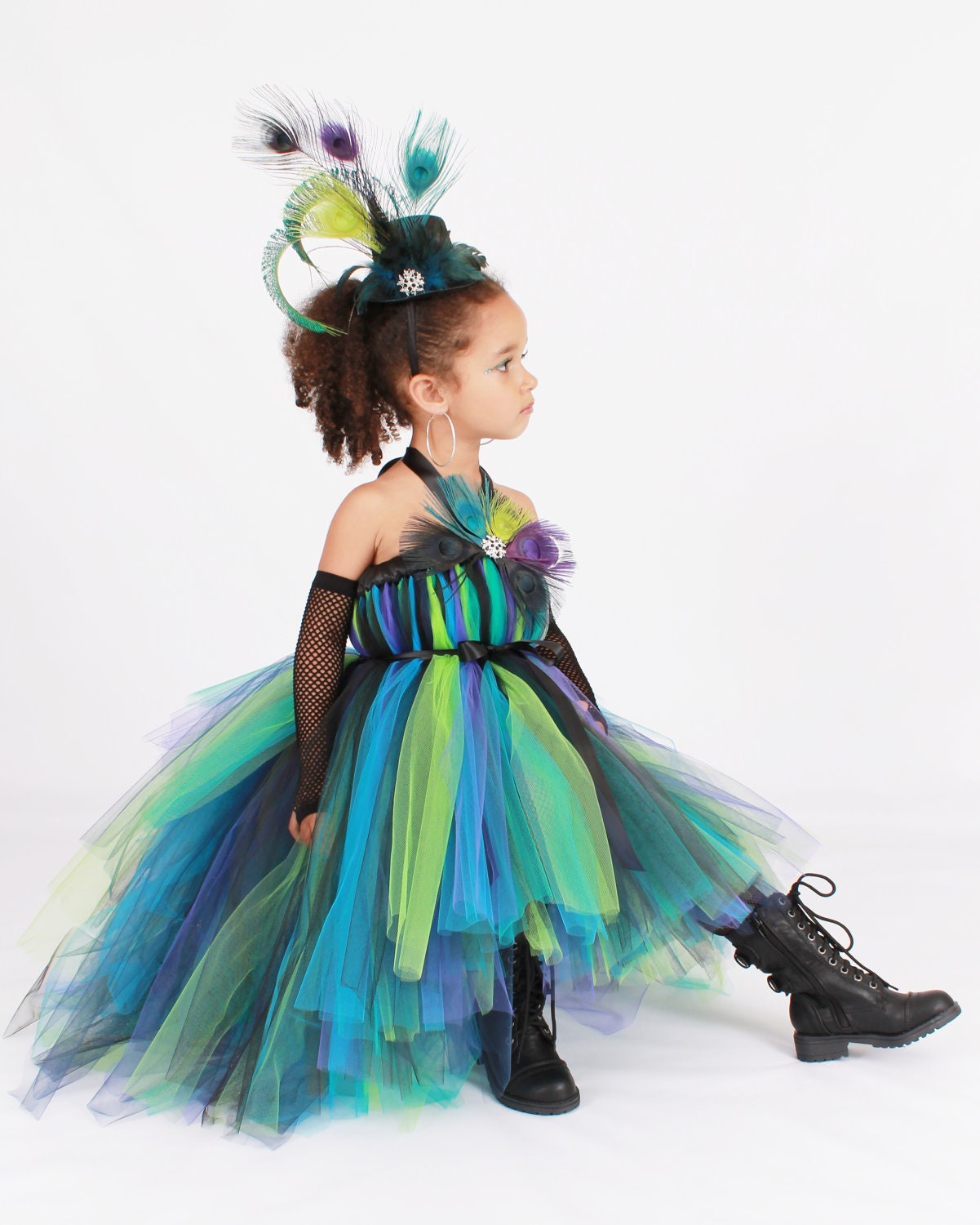Tutu Dress - Punk Rock Peacock - Halloween Costume - 7-8 Youth Girl