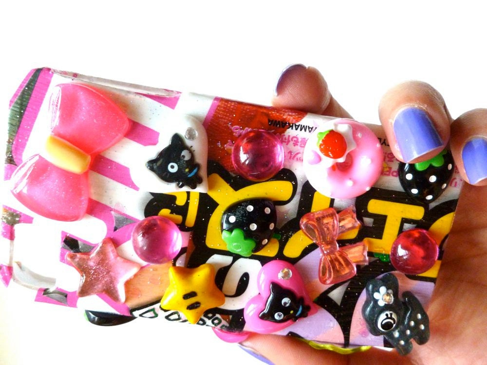 S A L E OOAK Kawaii Decoden iPhone 4 or 4S phone cover case Pink, Black, Yellow