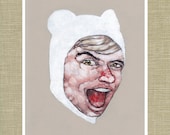 Finn the Human Boy - Adventure Time Inspired Cartoon Portrait 11" x 14"