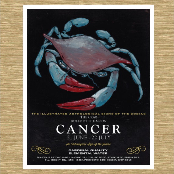 Illustrated Zodiac Cancer the Crab 8" x 10"